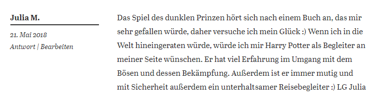 Gewinner Das Spiel des dunklen Prinzen2